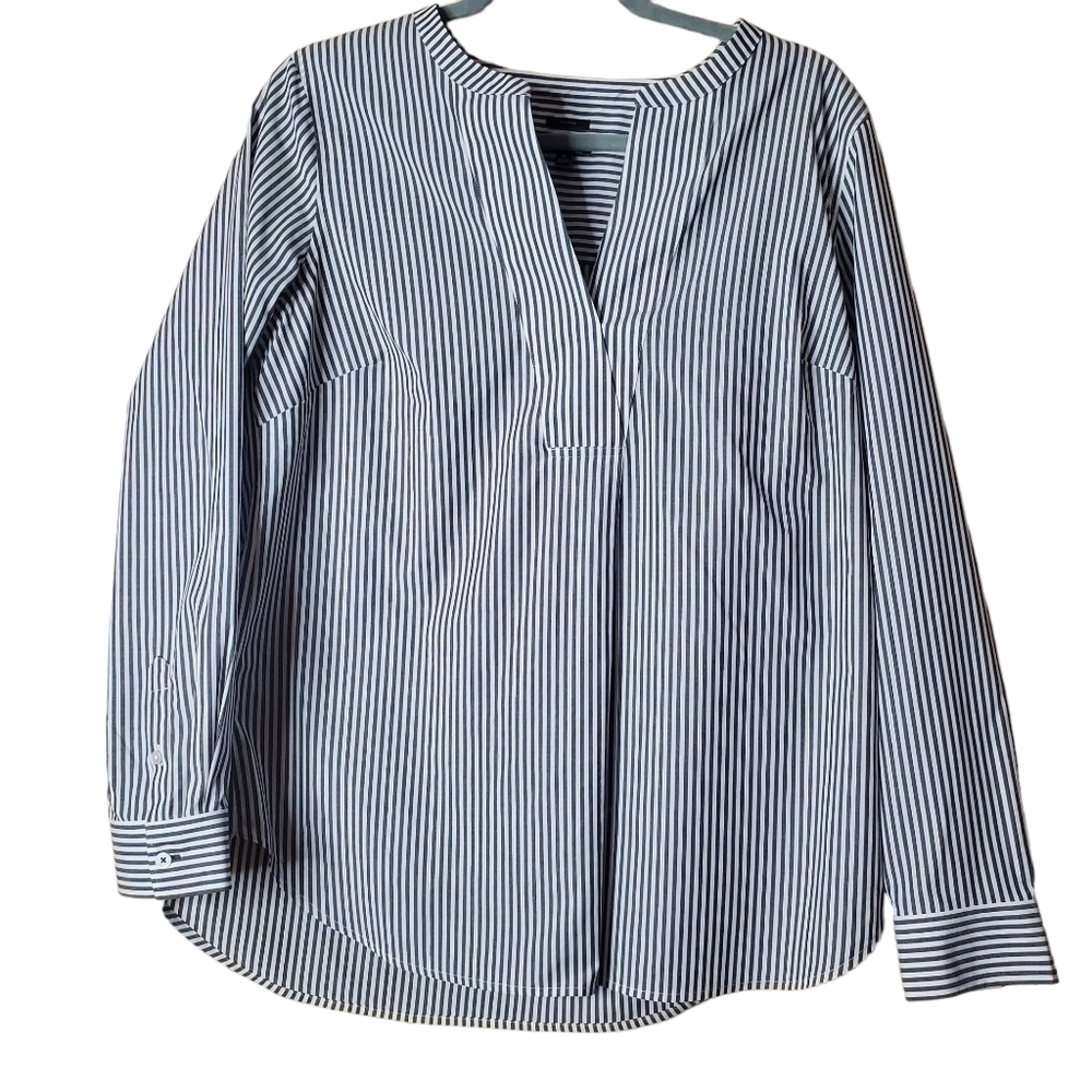 Talbots Striped Tunic V-Neck Pullover Blouse Non-Iron Cotton Blend Size …